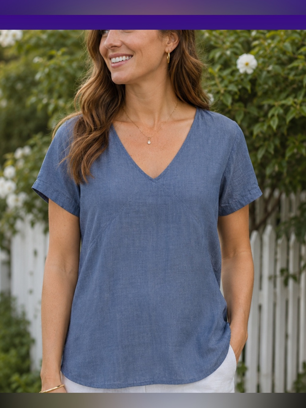 Boxy 100% Linen‎ Top Chambray Coastal Wardrobe Staple